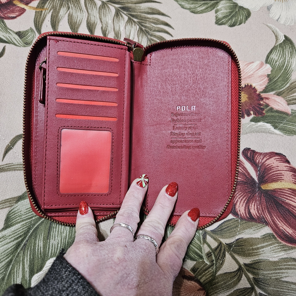 #597 POLA Red Vegan Leather Wristlet/ Wallet